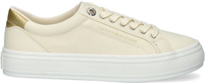 Tommy Hilfiger Plateausneakers ESSENTIAL VULC CANVAS SNEAKER Contrastafwerking in metalliclook vrijetijdsschoen halfschoen veterschoen