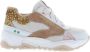 BunniesJR Bunnies JR 223374-500 Meisjes Lage Sneakers Wit Beige Print Bruin Leer Veter - Thumbnail 3