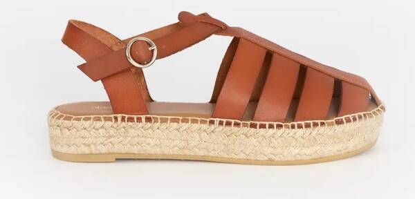 Sissy-Boy Bruine Leren Sandalen Met Espadrille Zool