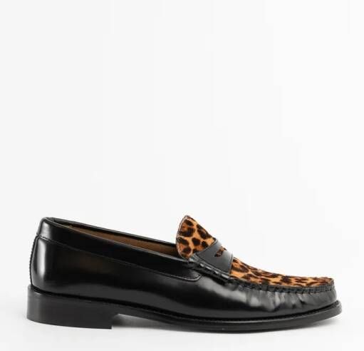 Sissy-Boy Zwarte Leren Loafer Met Leopard Print