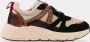 PS Poelman Dames CAROCEL Imitatie Leren Suedè PU Runner Sneakers met Beige Profielzool Zwart Brons Beige - Thumbnail 2