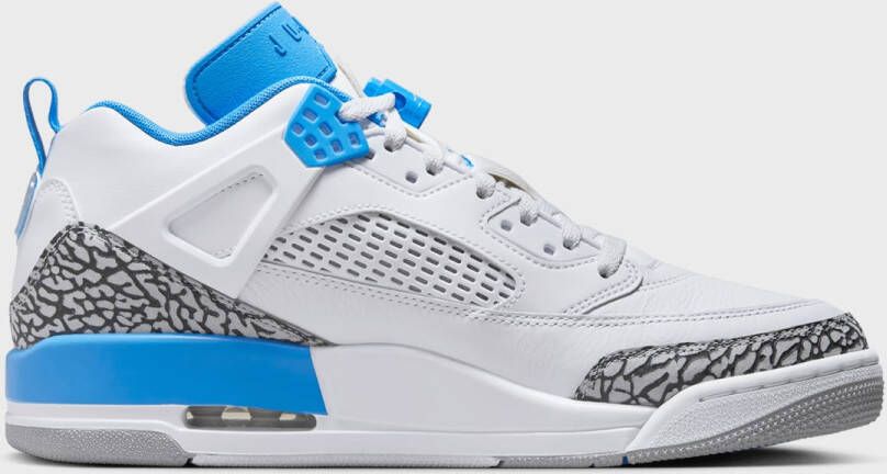 Jordan Spizike Low white university blue wolf grey in wit formaten: 42.5