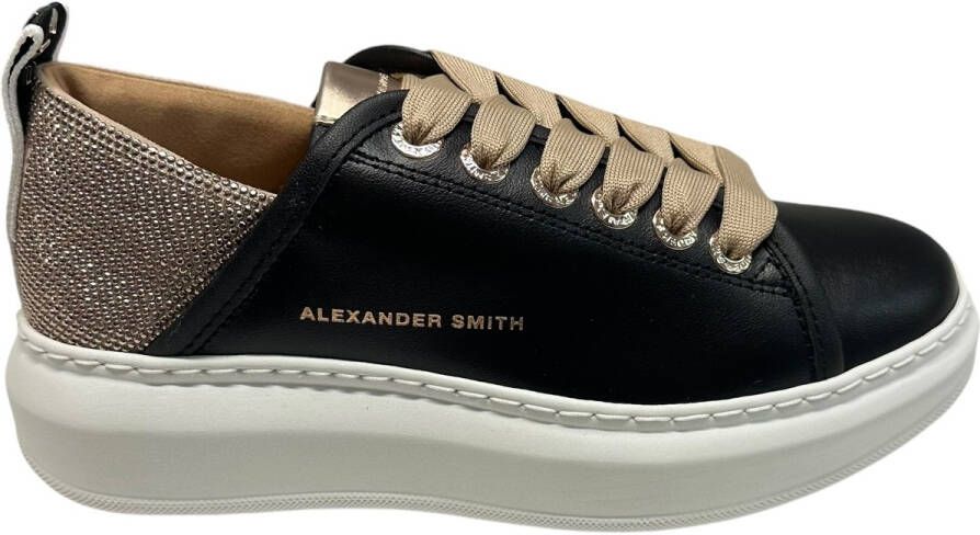 Alexander Smith Leren Sneaker met Logodetail Black Dames