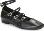 ALOHAS Zwarte leren band ballerina schoenen Black Dames - Thumbnail 2