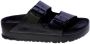 Birkenstock Zwarte Leren Sliders Ronde Neus Sandalen Black - Thumbnail 2