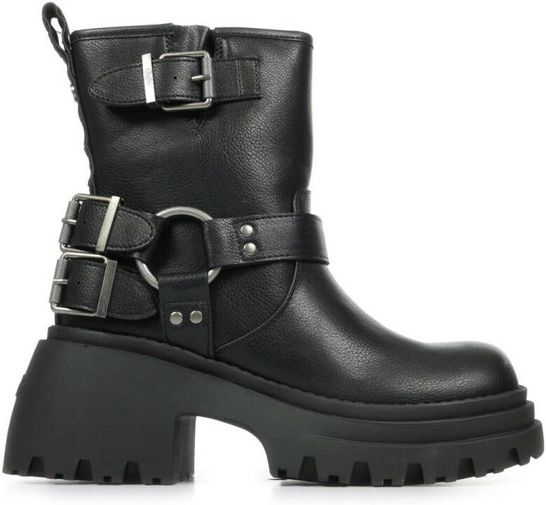 Buffalo Bikerboots BRAVR BIKER LO biker enkellaars plateaustiefelette blokhak met decoratieve gespen