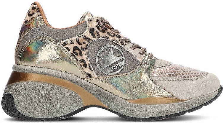 Cetti Lage Sneakers Damessneaker C-1376 Metaal en dierenprint