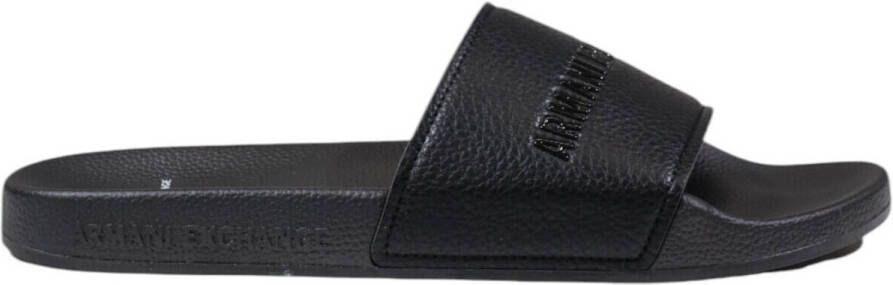 Armani Exchange Zwarte Effen Rubberen Slippers Black Heren