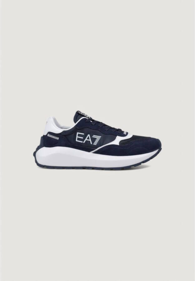 Emporio Armani EA7 Blauwe Print Sneakers met Leren Voering Blue Heren