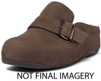 FitFlop Slippers SHUV BUCKLE-STRAP NUBUCK CLOGS CHOCOLATE BROWN