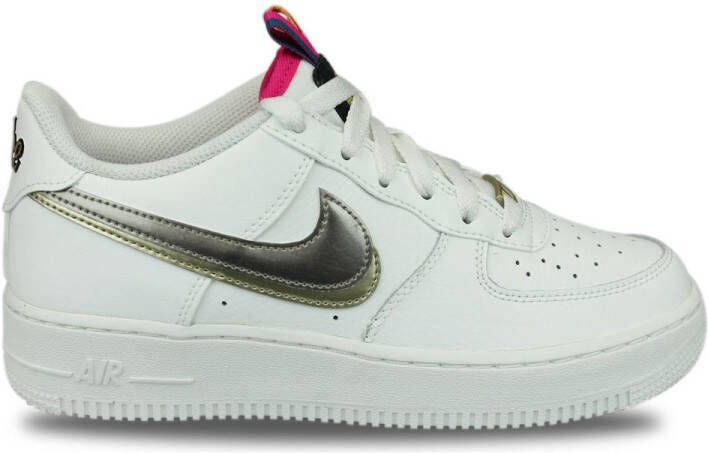 Nike Lage Sneakers Air Force 1 LV8 Double Swoosh Silver Gold Blanc