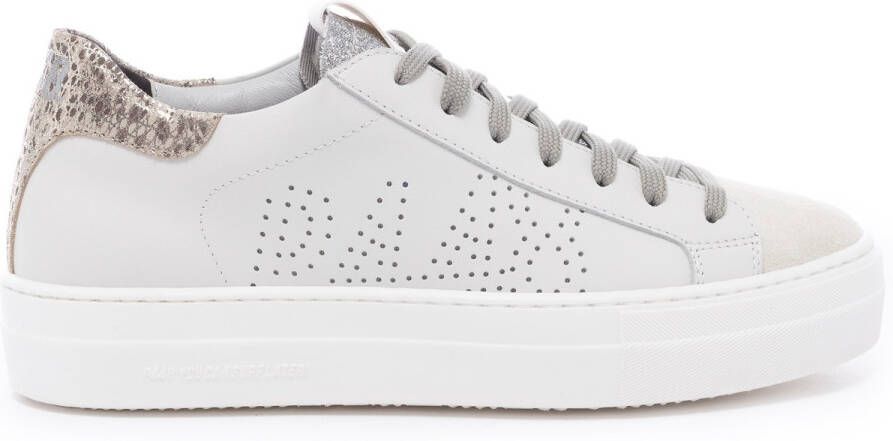 P448 Witte leren sneaker met suède details Beige Dames