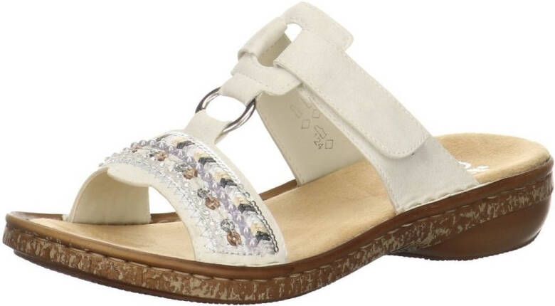 Rieker Slippers sleehak zomerschoen pantoffels met pailletten- en parelrand - Foto 3