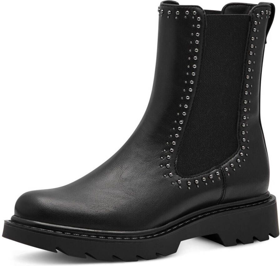 Tamaris Chelsea-boots blokhak enkellaars bikerboots bezet met glanzende studs