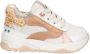 BunniesJR Bunnies JR 223374-500 Meisjes Lage Sneakers Wit Beige Print Bruin Leer Veter - Thumbnail 4