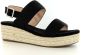 PS Poelman CETO Dames Faux PU Imitatie Suède Leren Sandalen met Touw Detail en Espadrille Zool Zwart - Thumbnail 2