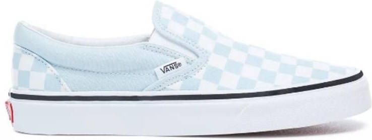 vans blue checkerboard slip ons