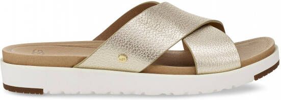 Ugg Kari Metallic Slide Sandalen voor Dames in Gold Leder