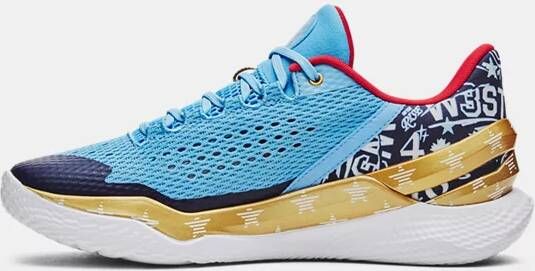 Under Armour Uniseks basketbalschoenen Curry 2 Low FloTro Tonic Midnight Marineblauw Metalen Goud 45