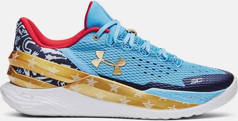 Under Armour Uniseks basketbalschoenen Curry 2 Low FloTro Tonic Midnight Marineblauw Metalen Goud 45