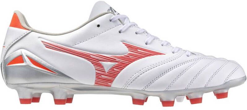 Mizuno Morelia Neo IV Pro Gras Voetbalschoenen (FG) Wit Rood Zilver