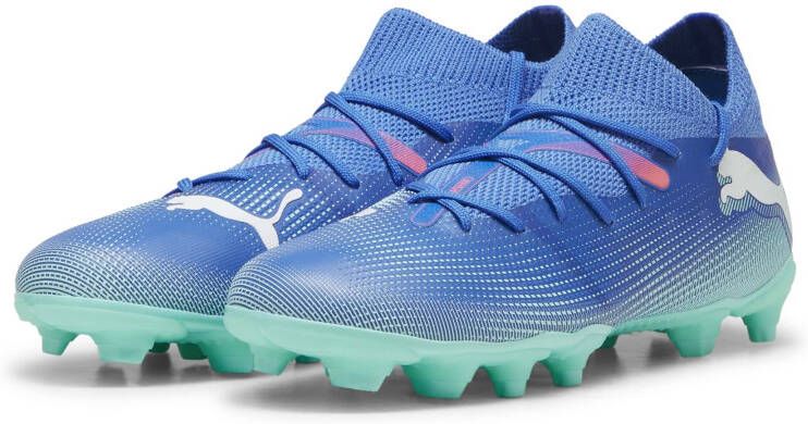 PUMA Future 7 Match Gras Kunstgras Voetbalschoenen (MG) Kids Blauw Turquoise Wit