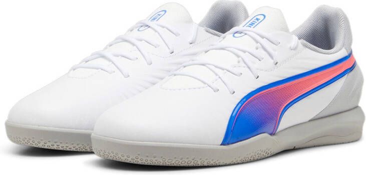 PUMA King Match Zaalvoetbalschoenen (IN) Kids Wit Blauw Lichtroze