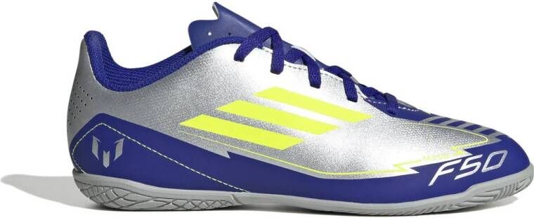 Adidas Perfor ce F50 Club Messi Junior zaalvoetbalschoenen zilver metallic kobaltblauw geel