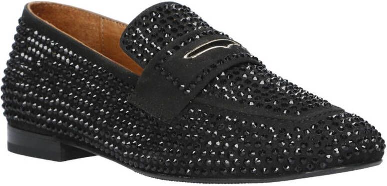 Babouche Marilou 24 leren loafers met strass en glitters zwart