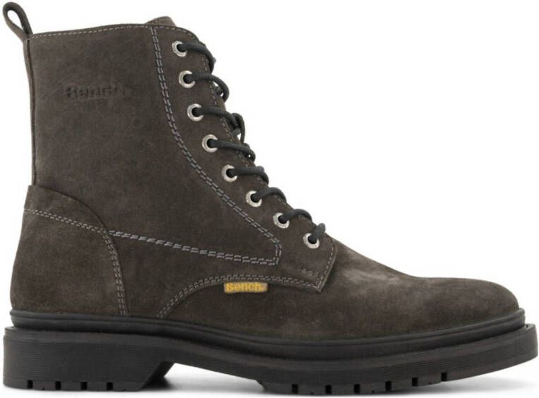 Bench leren veterboots grijs