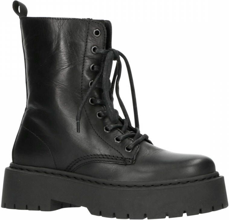 Bianco leren platform veterboots zwart