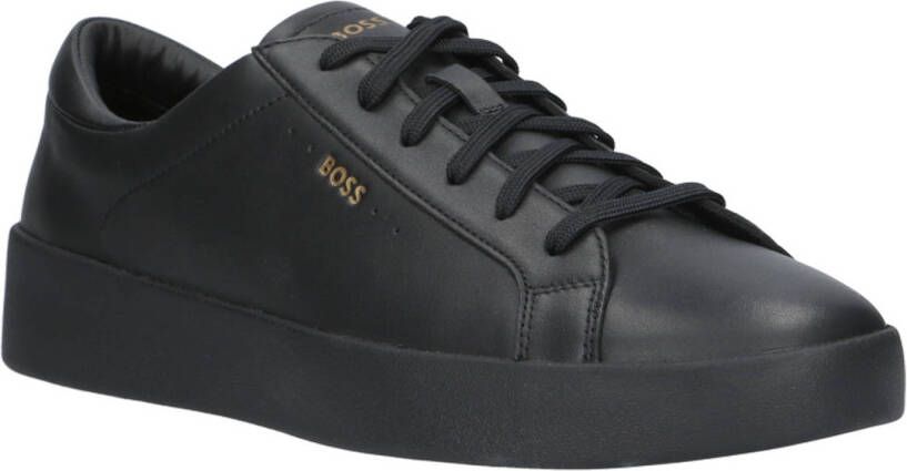 Hugo Boss Zwarte leren sneakers met zijlogo Black Heren