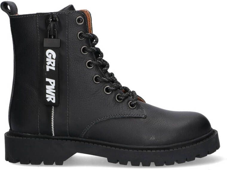 Braqeez Belle Boot leren veterboots zwart