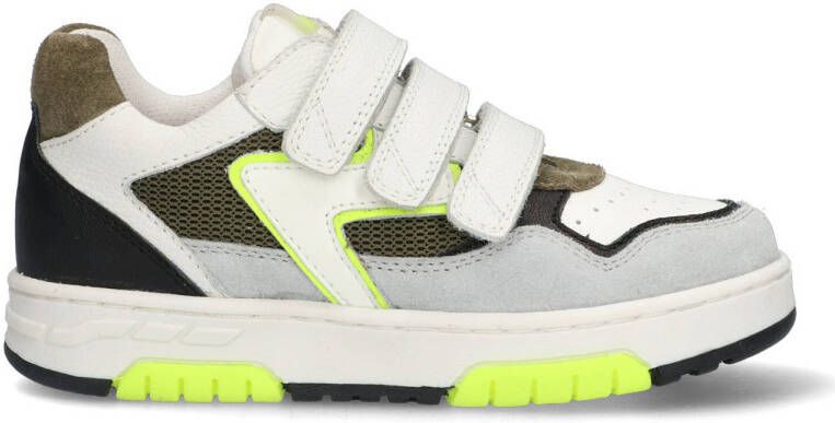 Braqeez 425232-481 Jongens Lage Sneakers Geel Wit Groen Leer Klittenband