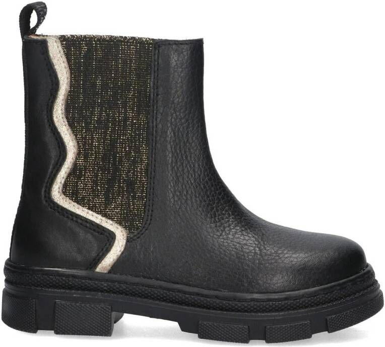 Braqeez 424661-589 Meisjes Chelsea Boots Zwart Leer Elastiek Met Rits