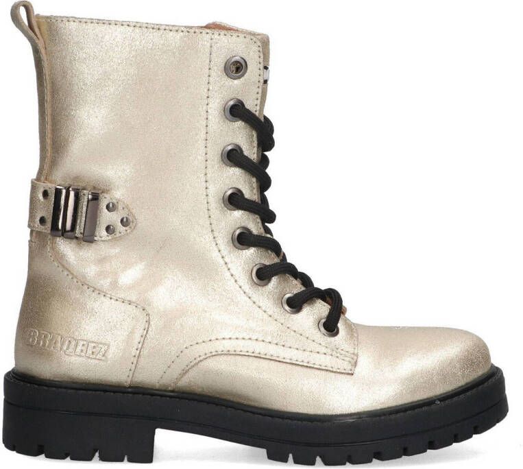 Braqeez 424761-995 Meisjes Veterboots Goud Suède Veters