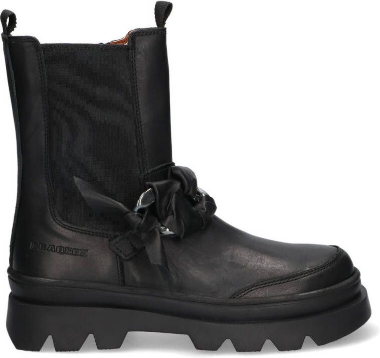 Braqeez 422720-589 Meisjes Chelsea Boots Zwart Leer Ritssluiting