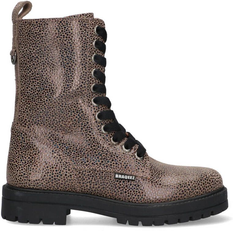 Braqeez leren veterboots taupe