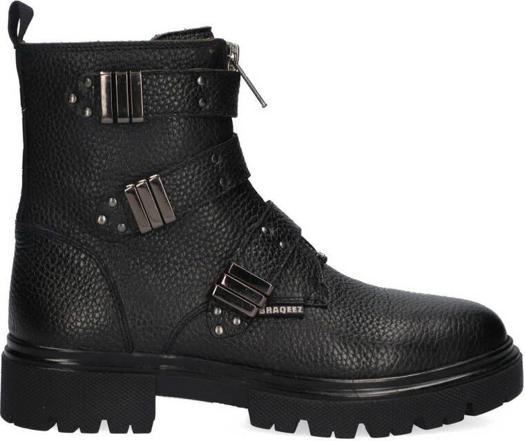 Braqeez leren bikerboots zwart