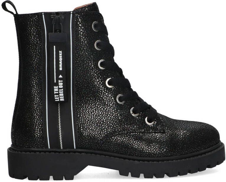 Braqeez Belle Boot Meisjes Biker Boots Zwart Suède Veters