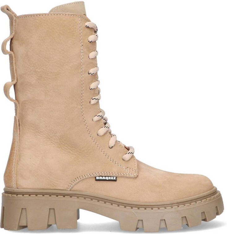 Braqeez Lotte London leren veterboots beige Meisjes Leer Effen 28