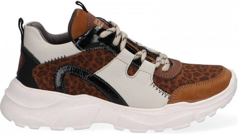 Braqeez Robin Run leren chunky sneakers met panterprint bruin