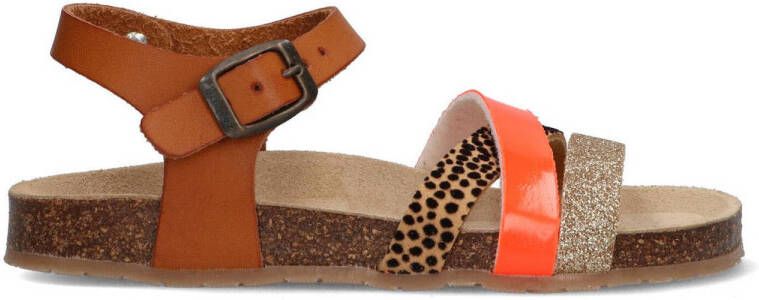 Braqeez Saar Spain Meisjes Sandalen Bruin Print Oranje Imitatieleer Gesp