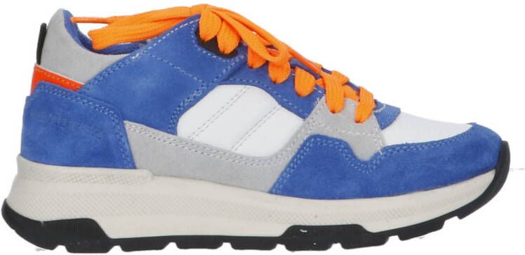 Braqeez 424263-423 Jongens Lage Sneakers Blauw Wit Oranje Grijs Suède Imitatieleer Veters