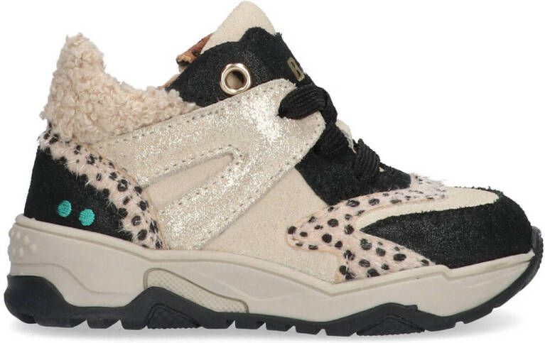 BunniesJR 224844-589 Meisjes Hoge Sneakers Zwart Beige Leer Veters