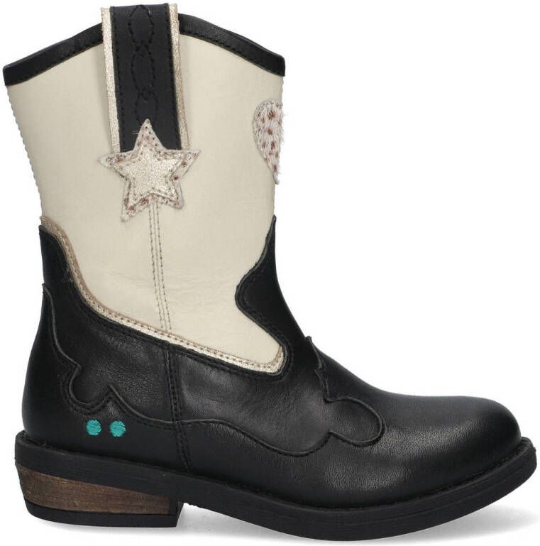 BunniesJR 224827-589 Meisjes Cowboy Boots Zwart Wit Leer Ritssluiting