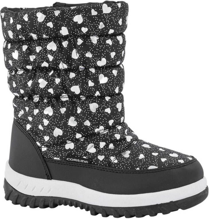 Cortina snowboots met hartjesprint zwart zilver