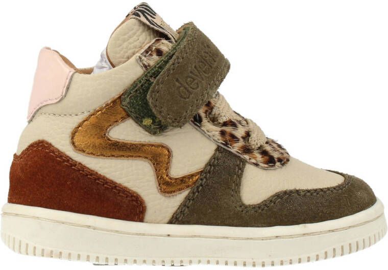 Develab leren sneakers groen beige