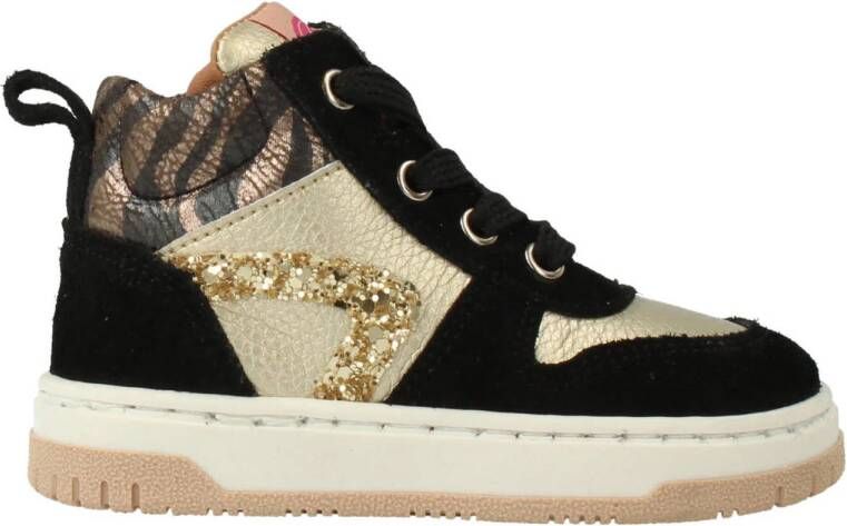 Develab leren sneakers zwart beige