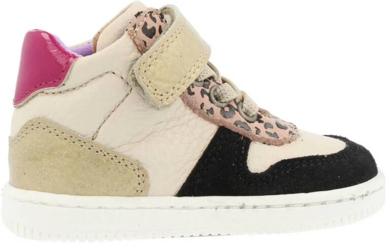 Develab leren sneakers zwart beige roze